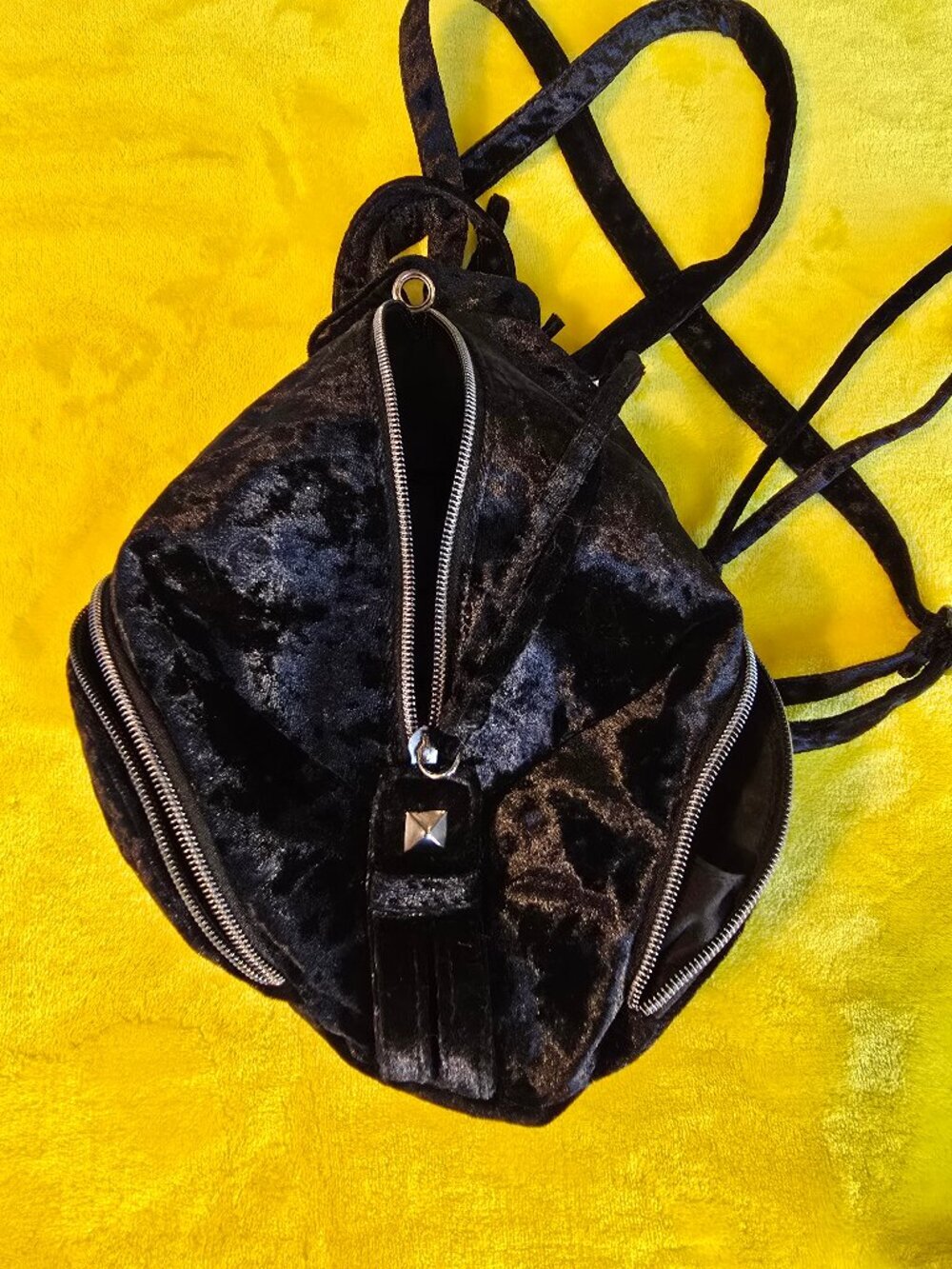 Mini black velvet back pack
